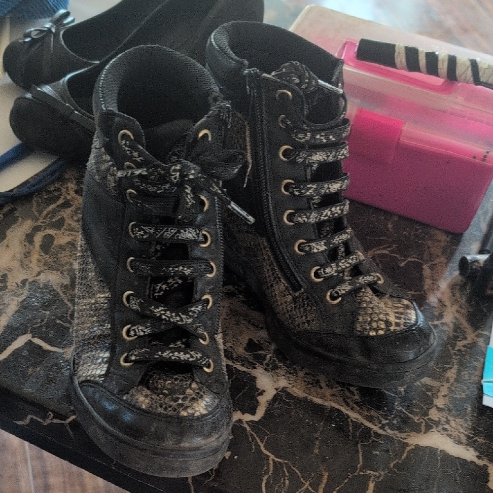 Black Lace Up Boots with Sparkly Finish